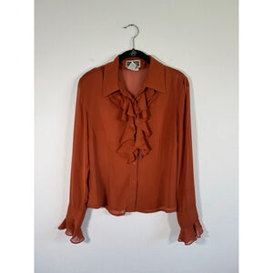 Women's Forenza Rust Ruffle Front Blouse Size 8